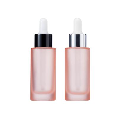 China Personal Care 30ml Frosted Pink Tincture Glass Body Parts Cosmetic Dropper Serum Bottles For Essential Oil for sale