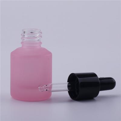 China Personal Care Frosted Pink Glass Dropper Bottles For Serum Essential Oil Reagent Pipette 15ml New Bottle Cosmetic Wholesale for sale