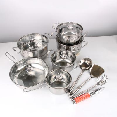 China New Arrival Stocked Kitchen Cooking Pots And Pans 410 Stainless Steel Cheap Cookware for sale