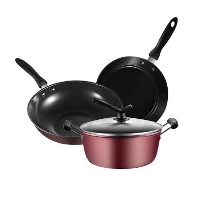 China Sustainable home multifunctional stainless cookware set 3 pcs iron nonstick cooking pot set for sale