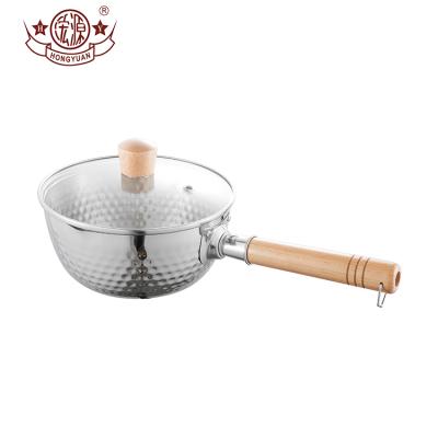 China Multifunctional Stocked Stainless Steel Pan Noodle Instant Pot With Wooden Handle for sale