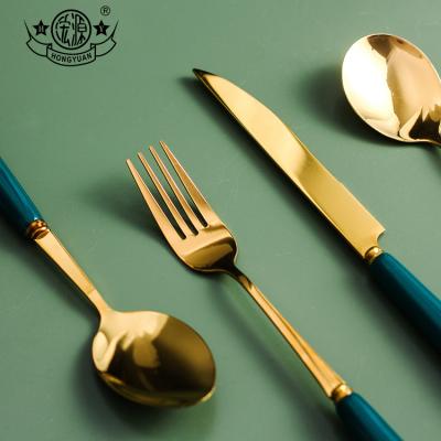 China Stocked Restaurant Dinnerware Gold 304 Stainless Steel Dessert Spoon And Fork for sale