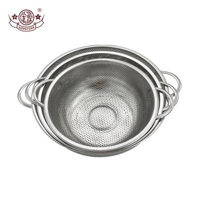 China Stainless Steel Sustainable Kitchen Vegetable Wash Drain Basket With Two Handle for sale