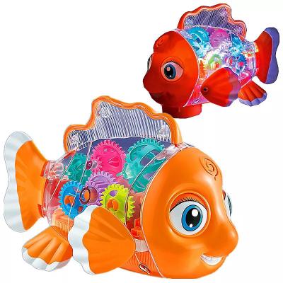 China New Arrival Universal Children's Electric Toys Waving Fish Toy Transparent Gear Fish With Music Light 62X40X82cm for sale