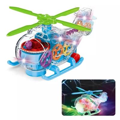 China Music Electric Cool Instant Cartoon Universal Children's Toys Gear Helicopter Transparent Toys 91X33X98cm for sale