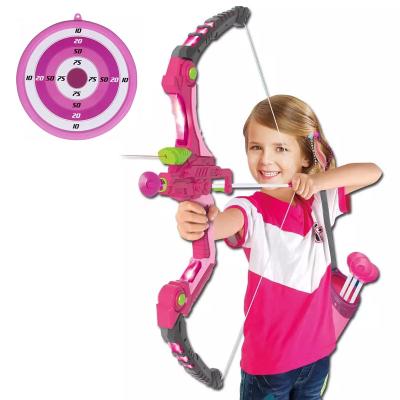 China Hot Sale Girl's Pink Arrow Toy Plastic Bow And Arrow Toy Kids Archery Set 52X33X67cm for sale