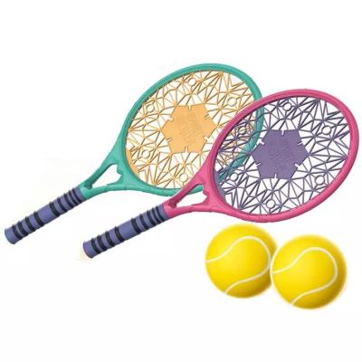 China Hot Selling Children Sports Colorful Tennis Toys Large Plastic Toy Tennis Ball Set With Tennis Racket 61X50X80cm for sale