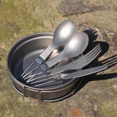 China Eco-friendly Customized Outdoor Cookware Backpacking Camping Pan Cooking Titanium Picnic Pan Set for sale