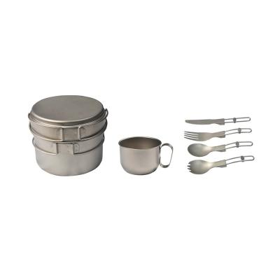 China Backpacking Cookware Sustainable Camping Titanium Cooking Pot With Spoon Fork Spork for sale