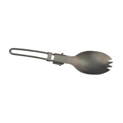 China Portable Titanium Yoter 2 Fold Spork Camping Viable Long Handle Spoon in 1 Laser Logo Silver Customized Opp Bag or Foldable Spoons for sale