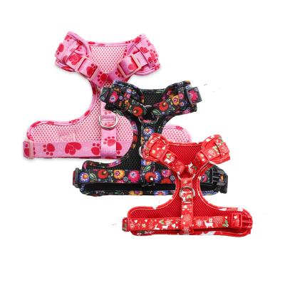 China Wholesale Padded Mesh Breathable Pet Cat Harness Custom Christmas Pattern Padded Nylon Adjustable Vest No Pull Dog Harness for sale