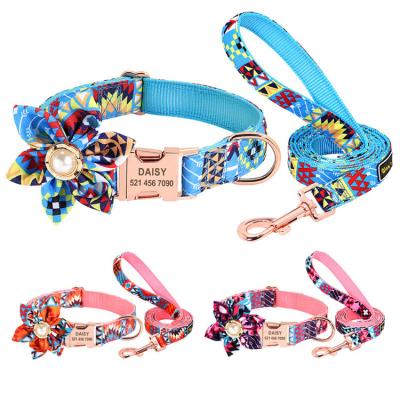 China Supplier Luxury Premium Quality Custom Cute Flower Pet Dog Leash DETACHED & Collar Leash Cute Floral Dog Collar for sale