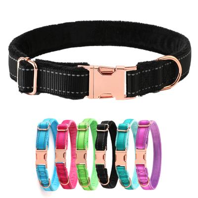 China Personalized Strong Fleece Padded Gold Nylon Metal Collar Pet Webbing Reflective Padded Dog Collars for sale