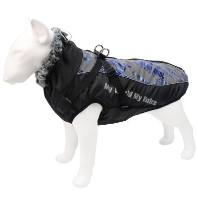 China Custom Viable Waterproof Plaid Large Dog Puffer Jacket En Harness Winter Fleece Striped Warm Big Dog Puffer Jacket for sale