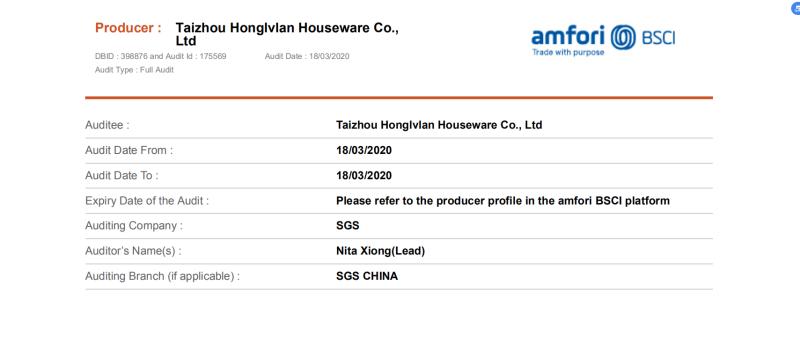 BSCI - Taizhou Honglvlan Houseware Co., Ltd.