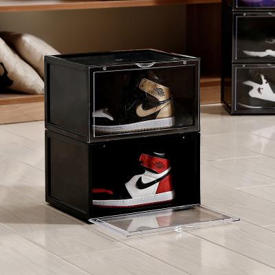 China Hot Selling Stackable Front Clear Sneaker Storage Box Acrylic Transparent Magnetic Plastic Sneaker Box Stackable Custom Shoe Box for sale