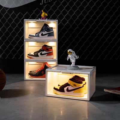 China Stackable Sneaker Box Led Clear Plastic Sneaker Box With Led Light For Magnetic Storage Shoe Storage Shoe Box for sale