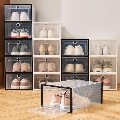 China Viable Front Foldable Sneaker Drop Shoe Storage Box Plastic Plastic Transparent Stackable Collapsible Sports for sale