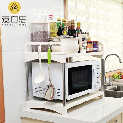 China Sustainable Kitchen Microwave Oven Storage Rack Shelving Unit, Adjustable Stainless Steel 2-Tier Storage Shelf for sale