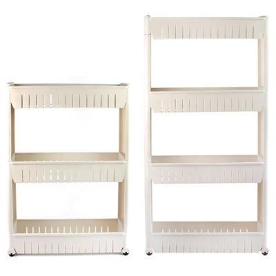 China Slide Stored Trolley 3 Layer Slim Cart Kitchen Storage Racks Plastic Kitchen Rack Rack With Wheels for sale