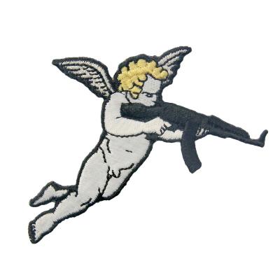 China Handmade Patches Custom Embroidery Cupid Patches Iron On Angel With A Gun Patches For Jackets for sale