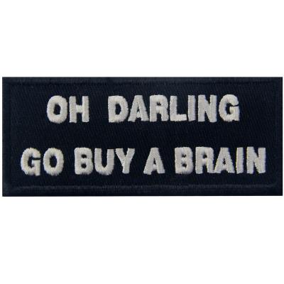 China Oh Darling Go Buy Handmade A Brain Funny Biker Embroidered Iron Sew On Patch For Jackets for sale