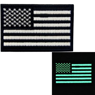 China Washable Glow In Dark Embroidery Patches National Flag Can Custom For Clothing Shoes Bags Jeans USA Tactical Flag for sale