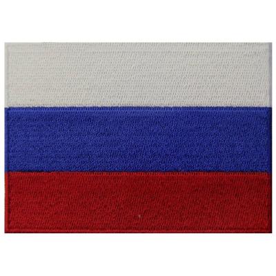 China Handmade Wholesale Iron Sew On Patches Embroidery Apparel Accessories Badges Russia Country Flag Patch for sale