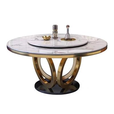 China Modern Middle- east hot sale mirror finishing golden stainless steel dining table marble top dining room furniture for sale