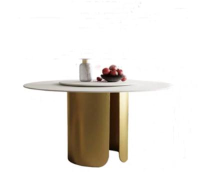 China Seamless High Fashion Home Furniture Modern Dining Table Set Glossy Brass Stainless Steel Golden Base for sale