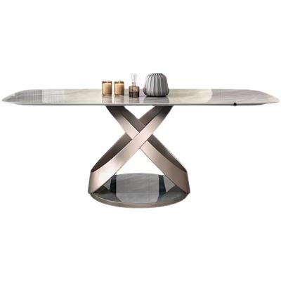 China Elegent Appearance Metal Steel Sintered Stone Tables  Indoor Furniture Dining Room Restaurant Cafes Bar Dining Table for sale