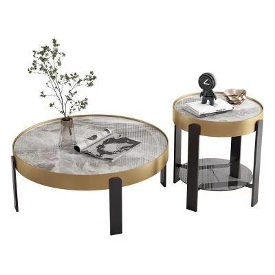 China Modern Light Luxury Style Leather Cover Metal Legs Coffee Table Sets Modern Center Table Newest Room Tea Tables for sale