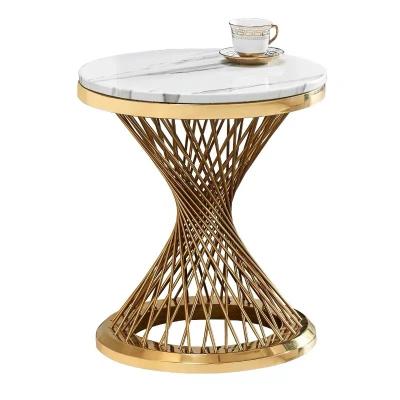 China Contemporary Nordic Modern Living Room Coffee End Table Furniture Gold Side Table Metal Legs Round Marble Top Cener Coffee Tables for sale