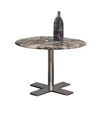 China Contemporary Luxury Natural Marble Top Mirror Stainless Steel Stand Contemporary Modern Set Coffee Table Side Table for sale