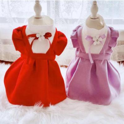 China Girl Dog Cat Dress Flowers Design Pet Viable Puppy Skirt Spring Summer Clothes Outfits 5 Sizes 2 Colors Pet Clothing for sale