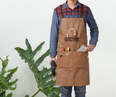 China 2019 New Shoulder Strap Craftsman Simple Leather Canvas Apron Waterproof Apron With Multi-Tool Pocket for sale