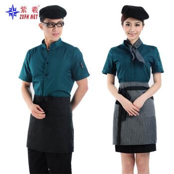 China Fashion/breathable personalized restaurant uniform dress cafe work shirt short sleeve waiter and waitress clothes wholesale for sale