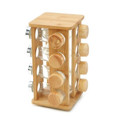 China Natural 16 Filled Revolving Bamboo Spice Rack Kitchen Spice Rack Bottle Spice Rack for sale