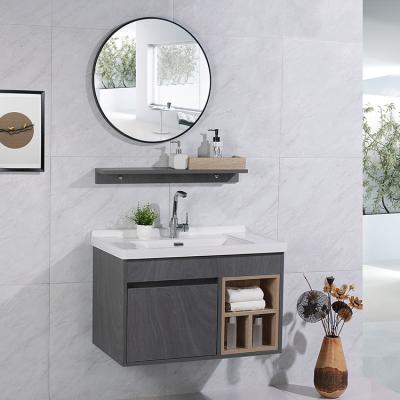 China Modern Wall Mount Bathroom cabinet Light Grey Vanity Plywood Modern Bathroom Vanity with Sink for sale