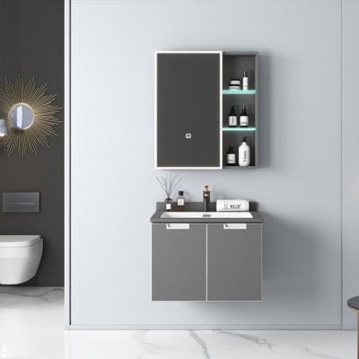 China Modern Bathroom wall vanities custom plywood bathroom cabinet bathroom furniture with LED mirror for sale