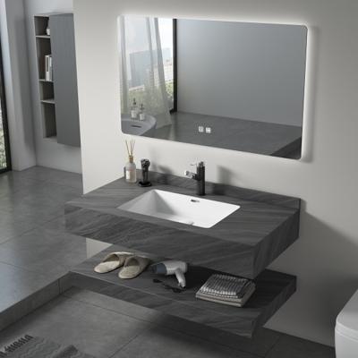 China Modern Grey Color Modern New Design Wall Mounted Mirror Bathroom Vanity Cabinet with Rock Plate Basin and Marble for sale