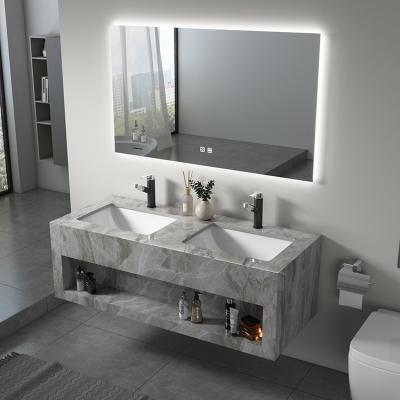 China Modern Environmental Modern Luxury Sintered Rock Plate Stone Bathroom Vanities Modern Double Sink for sale