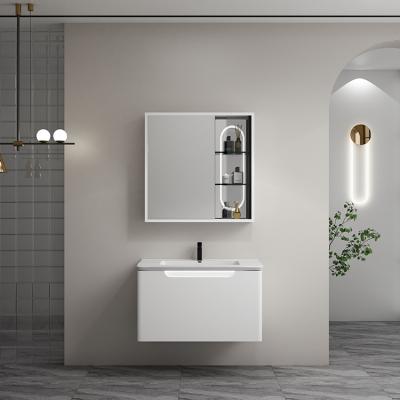 China Modern Modern Pvc 70 Cm Floating Vanity Wash Basin Mirror  Cabinet European Bathroom Vanities for sale