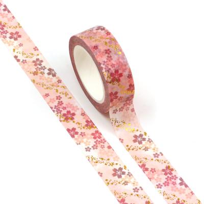 China Wholesale Custom Gold Foil Waterproof CMYK Cherry Blossom Romantic Manzawa Washi Tape 15mm x 10m for sale