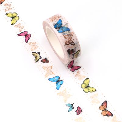 China Wholesale Custom Colored Waterproof Manzawa CMYK Gold Foil Butterfly Washi Tape 15mm x 10m for sale