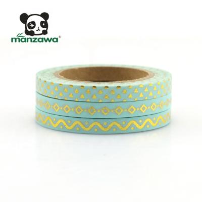 China Waterproof 5mm Thin Sets Baby Blue Color Gold Foil Skinny Washi Tape for sale