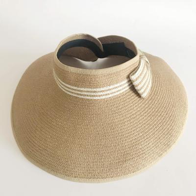 China Image Straw Hat Straw Hat Foldable Sun Visor Beach Brim Straw Bow Knot Wide Sun Visor For Women for sale