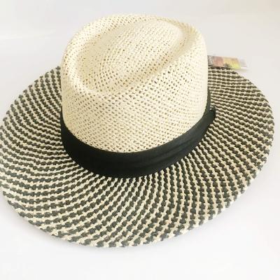 China Picture Straw Flat Top Sunshade Sunshade Top Hat Panama Fashion Beach Hat For Men And Women for sale