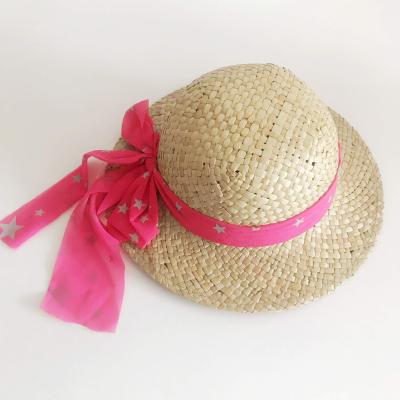 China 2021 New Image Fashion Grils Salty Grass Sun Hat Sea Grass Bell Church Hat With Pink Stars Decoration for sale