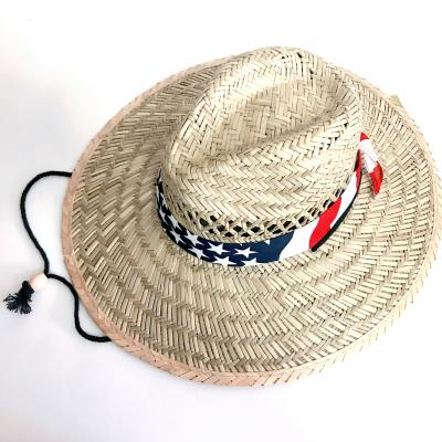 China Wholesale Picture Panama Rush Straw Hats Men Abroad Sun Protection Straw Lifeguard Hat With American Flag Band for sale